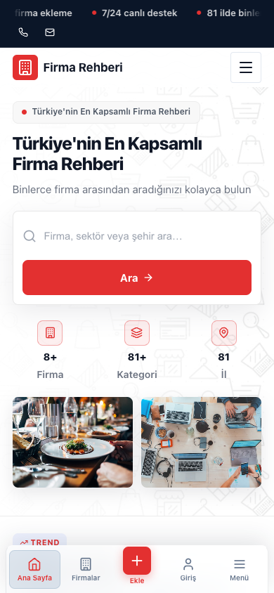 FirmaJet mobil ana sayfa görünümü