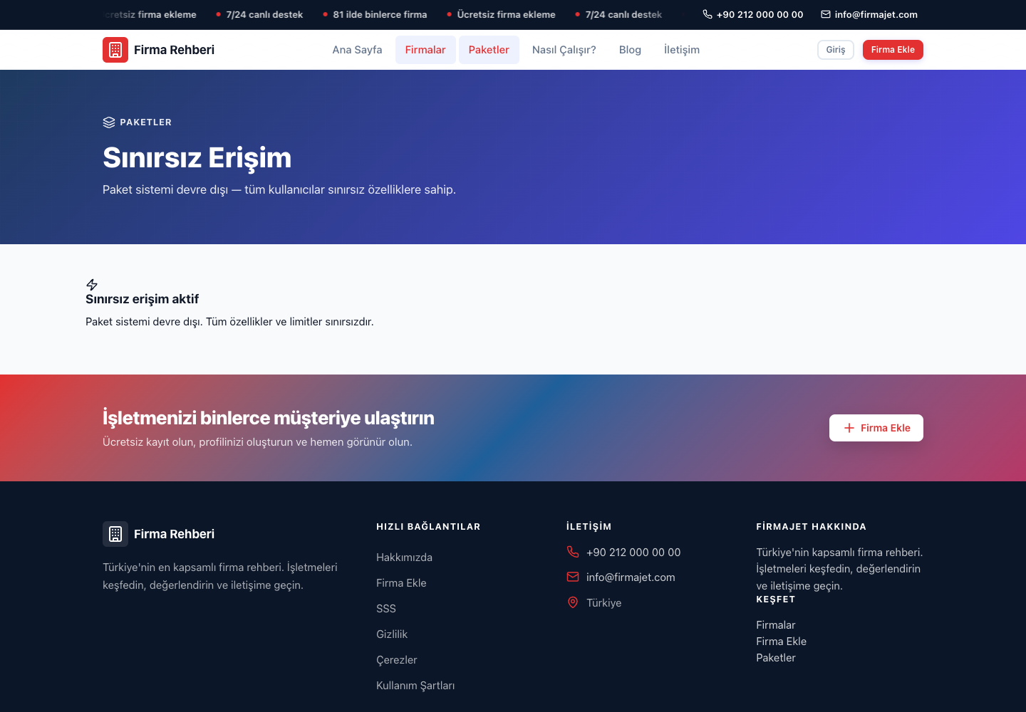 Paketler sayfası masaüstü görünümü